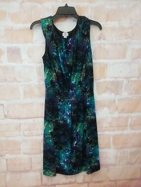 Worthington Teal and Navy Abstract Midi Dress